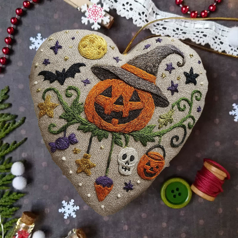 Rubbyoo Heart Embroidery Kit - Pumpkin Wizard | Halloween Handmade Craft | Holiday Hanging Decor - image 4