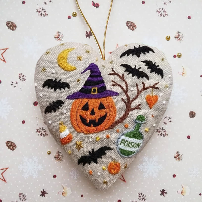 Rubbyoo Heart Embroidery Kit - Spooky Pumpkin | Diy Halloween Ornament |  Handmade Gift For Halloween - 6 inches hoop kit - image 0