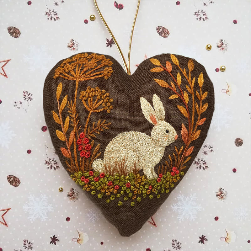 Rubbyoo Heart Embroidery Kit - Autumn Rabbit | Handmade Animal Needlework | Halloween Wall Decoration - 6 inches hoop kit - image 0