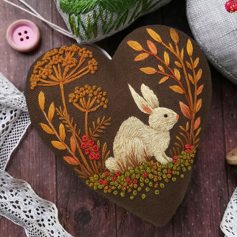 Rubbyoo Heart Embroidery Kit - Autumn Rabbit | Handmade Animal Needlework | Halloween Wall Decoration - image 4