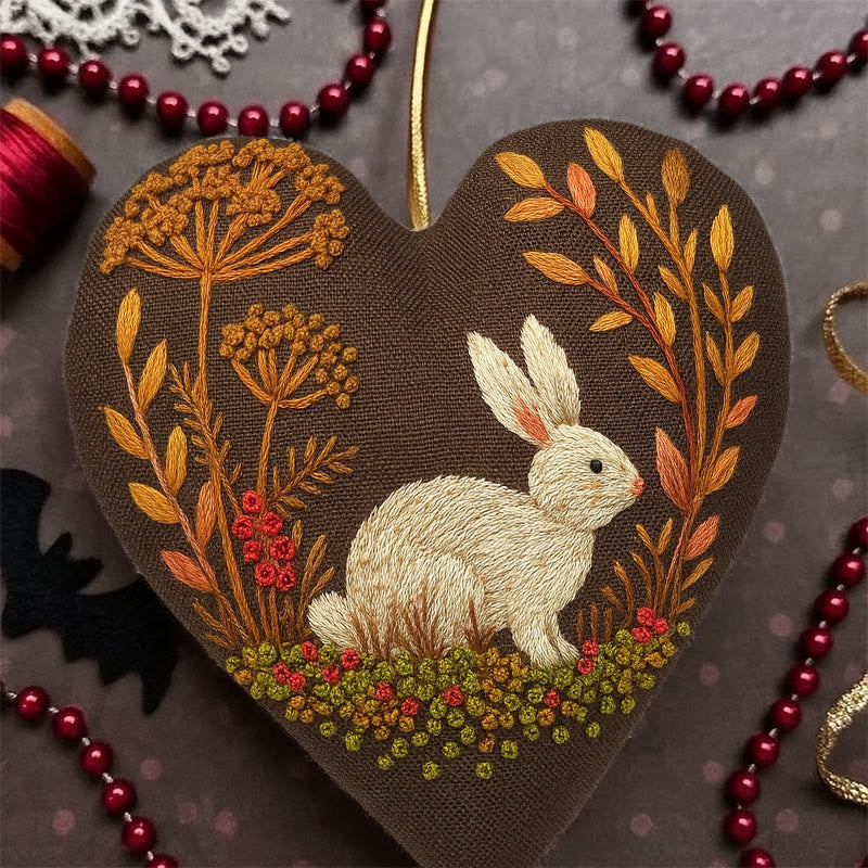Rubbyoo Heart Embroidery Kit - Autumn Rabbit | Handmade Animal Needlework | Halloween Wall Decoration - image 2