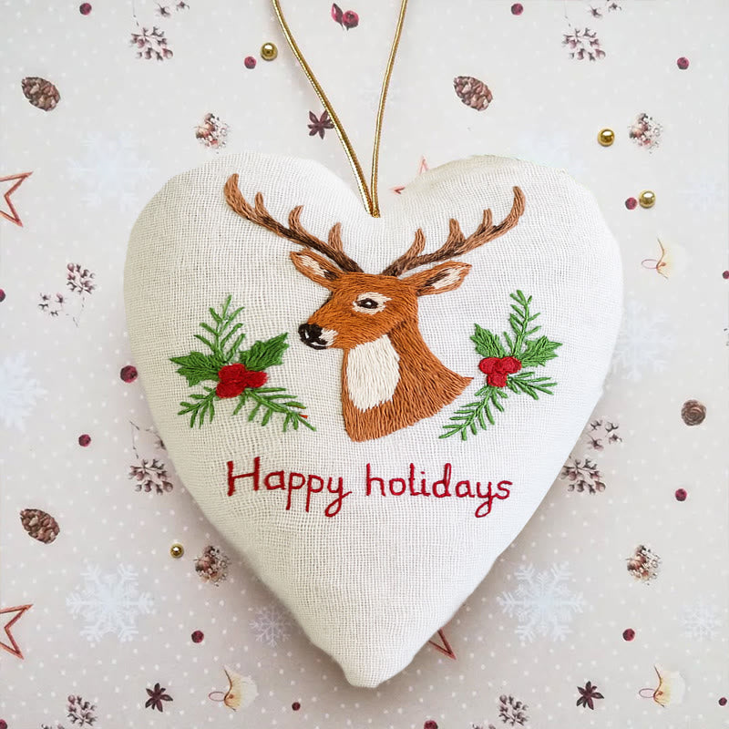 Rubbyoo Heart Embroidery Kit - Happy Holidays | Christmas Tree Ornament | Christmas Novice Needlepoint - 6 inches hoop kit - image 0