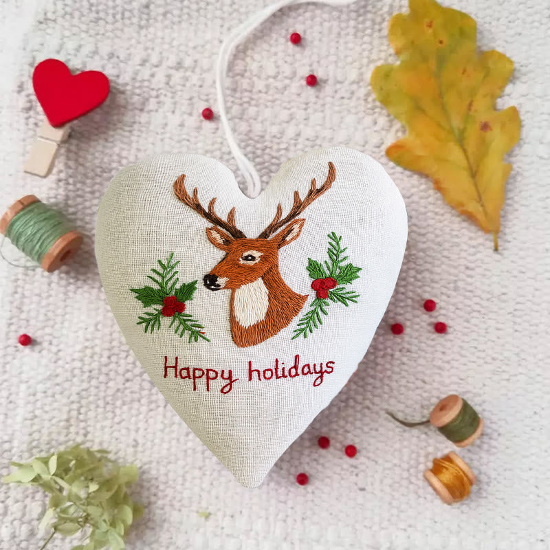 Rubbyoo Heart Embroidery Kit - Happy Holidays | Christmas Tree Ornament | Christmas Novice Needlepoint - image 2