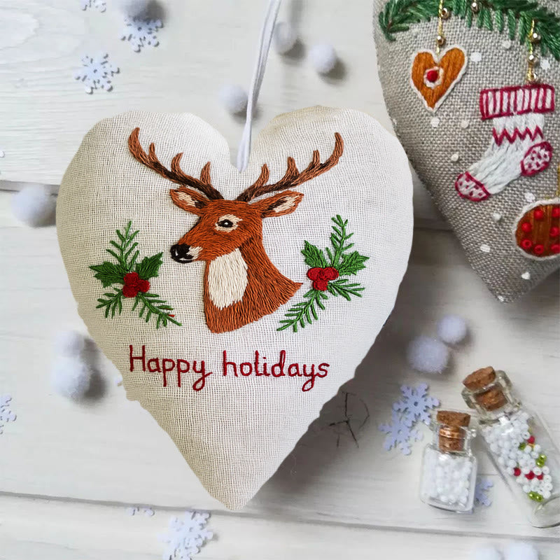 Rubbyoo Heart Embroidery Kit - Happy Holidays | Christmas Tree Ornament | Christmas Novice Needlepoint - image 4