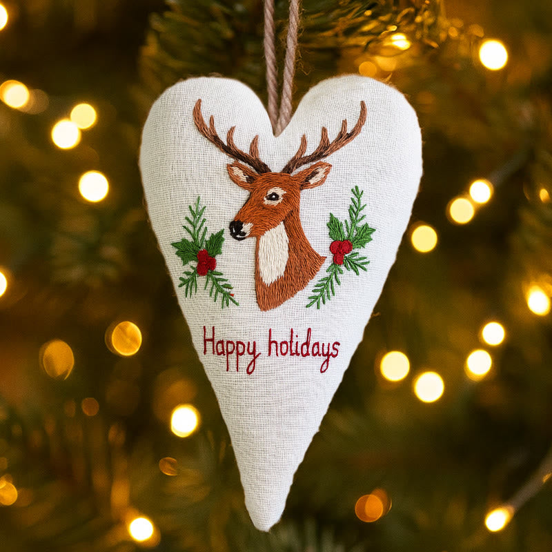 Rubbyoo Heart Embroidery Kit - Happy Holidays | Christmas Tree Ornament | Christmas Novice Needlepoint - image 6