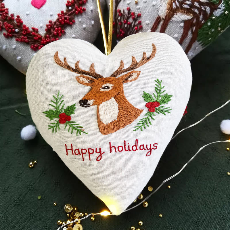Rubbyoo Heart Embroidery Kit - Happy Holidays | Christmas Tree Ornament | Christmas Novice Needlepoint - image 1