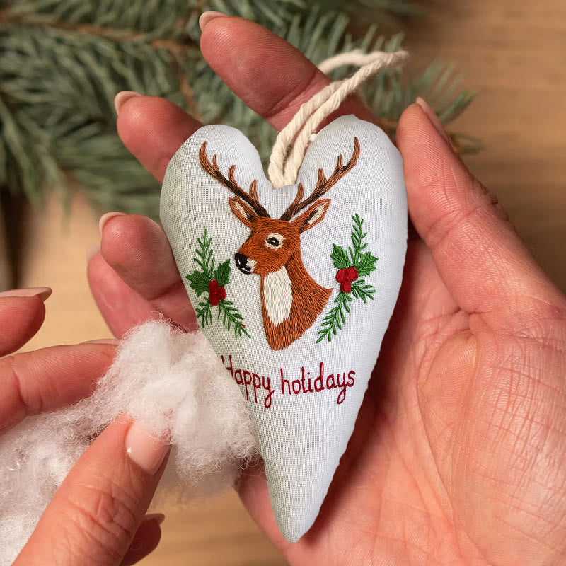 Rubbyoo Heart Embroidery Kit - Happy Holidays | Christmas Tree Ornament | Christmas Novice Needlepoint - image 8