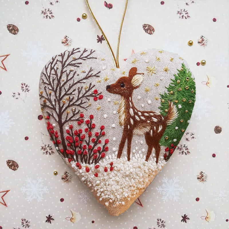 Rubbyoo Heart Embroidery Kit - Christmas Elk | Adorable Christmas Craft | Diy Hanging Ornament  - 6 inches hoop kit - image 0