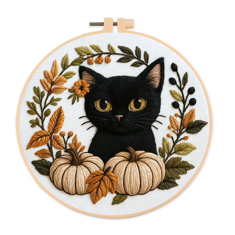 Rubbyoo Embroidery Kit - Black Kitten | Diy Cat Lover Gift | Halloween Autumn Decor - 20*20cm - image 0
