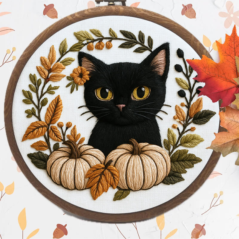 Rubbyoo Embroidery Kit - Black Kitten | Diy Cat Lover Gift | Halloween Autumn Decor - image 1