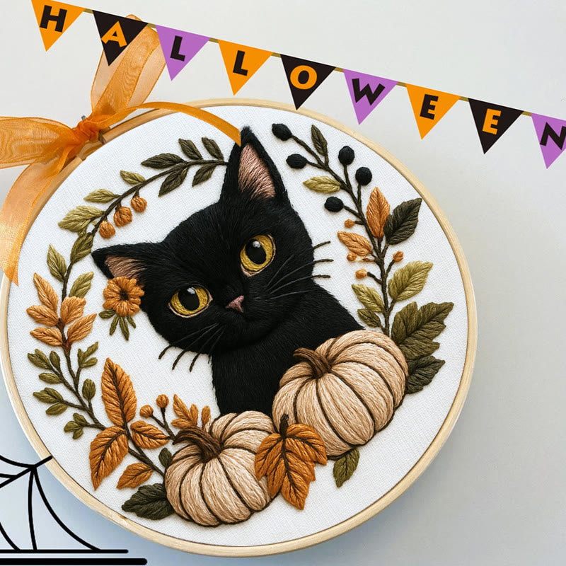 Rubbyoo Embroidery Kit - Black Kitten | Diy Cat Lover Gift | Halloween Autumn Decor - image 2