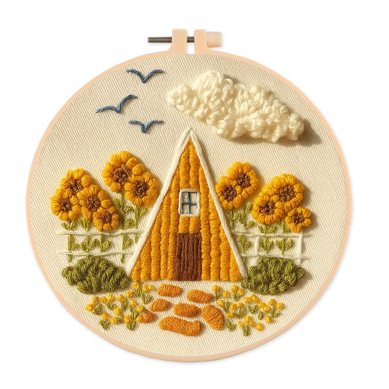 Rubbyoo Embroidery Kit - Autumn Cabin | Beautiful Landscape Craft |  Nice Artwork For Home Decor - 20*20cm - image 0