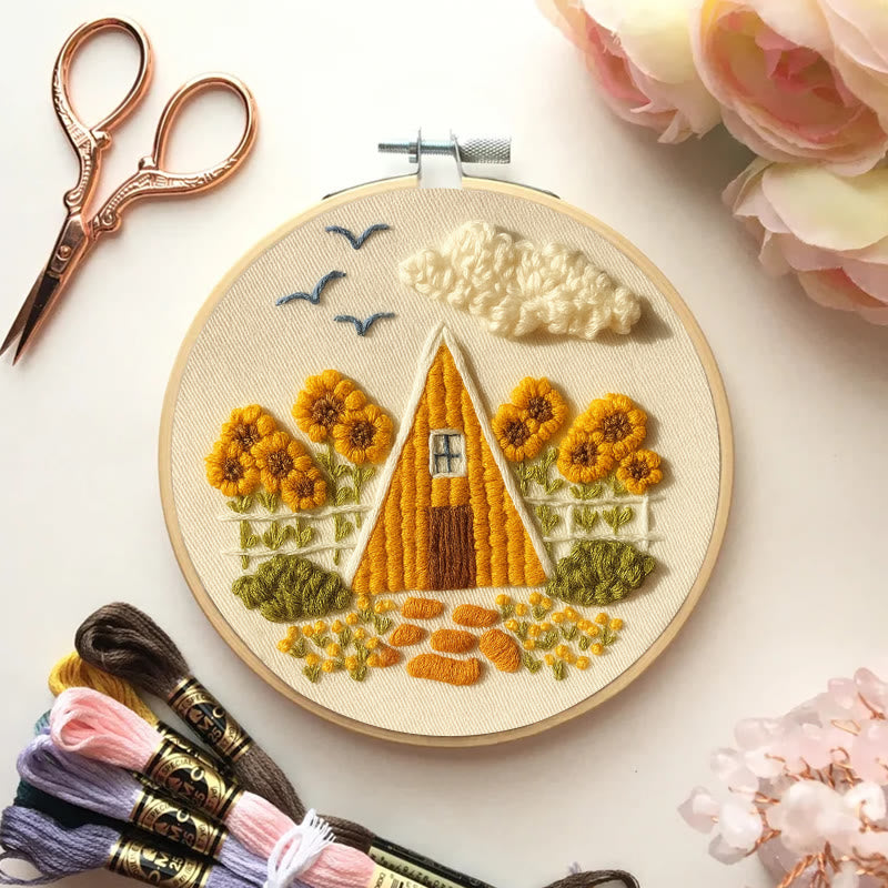 Rubbyoo Embroidery Kit - Autumn Cabin | Beautiful Landscape Craft |  Nice Artwork For Home Decor - image 4