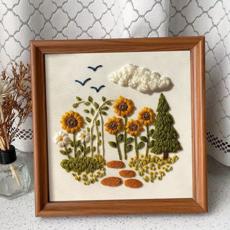 Rubbyoo Embroidery Kit - Blooming Sunflower | Floral Stitching Craft | Unique Room Decor - Embroidery Kit Plus An Extra Frame - image 7