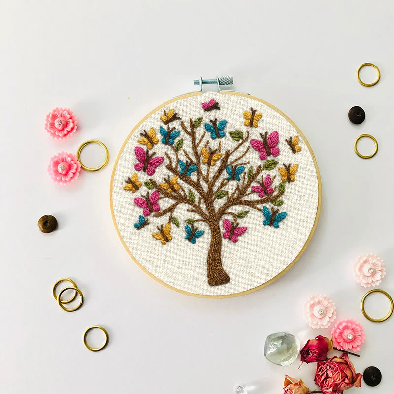 Rubbyoo Embroidery Kit - Colourful Butterfly With Tree | Charming Handmade Craft | Perfect Hanging Decor - image 3