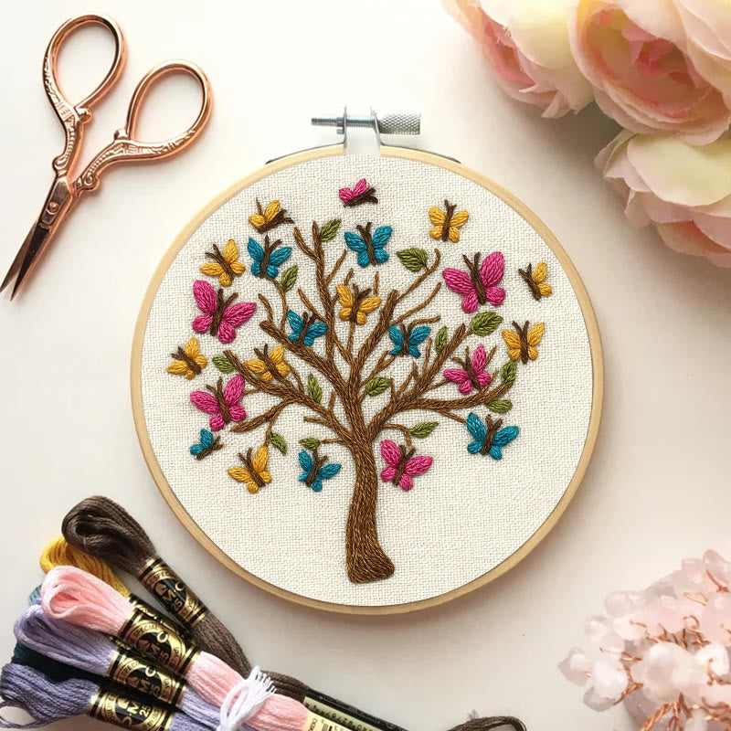 Rubbyoo Embroidery Kit - Colourful Butterfly With Tree | Charming Handmade Craft | Perfect Hanging Decor - image 4