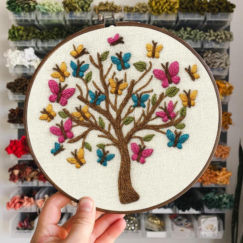 Rubbyoo Embroidery Kit - Colourful Butterfly With Tree | Charming Handmade Craft | Perfect Hanging Decor - image 1