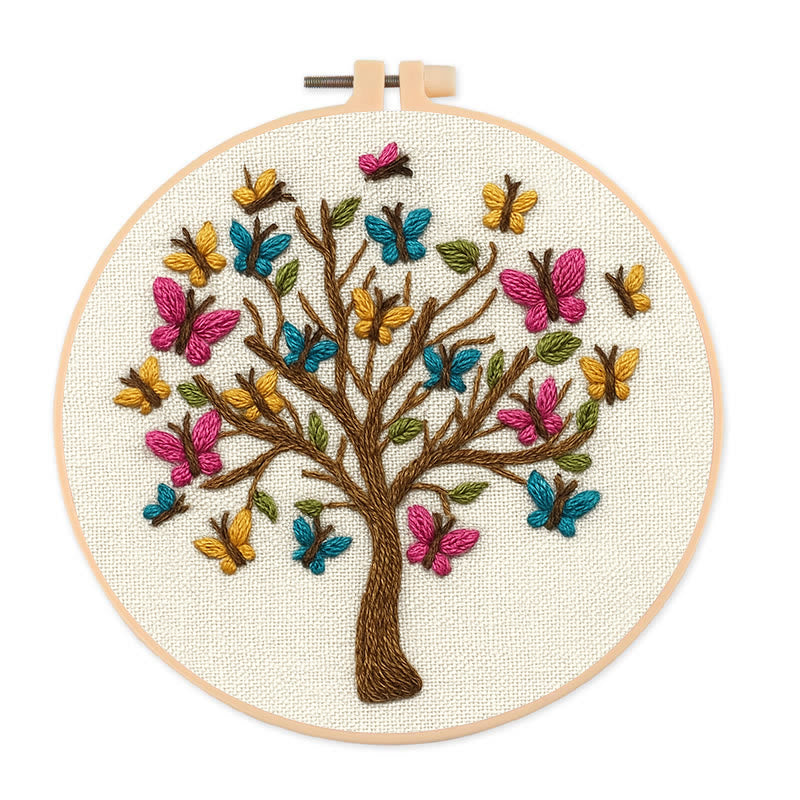 Rubbyoo Embroidery Kit - Colourful Butterfly With Tree | Charming Handmade Craft | Perfect Hanging Decor - 20*20cm - image 0