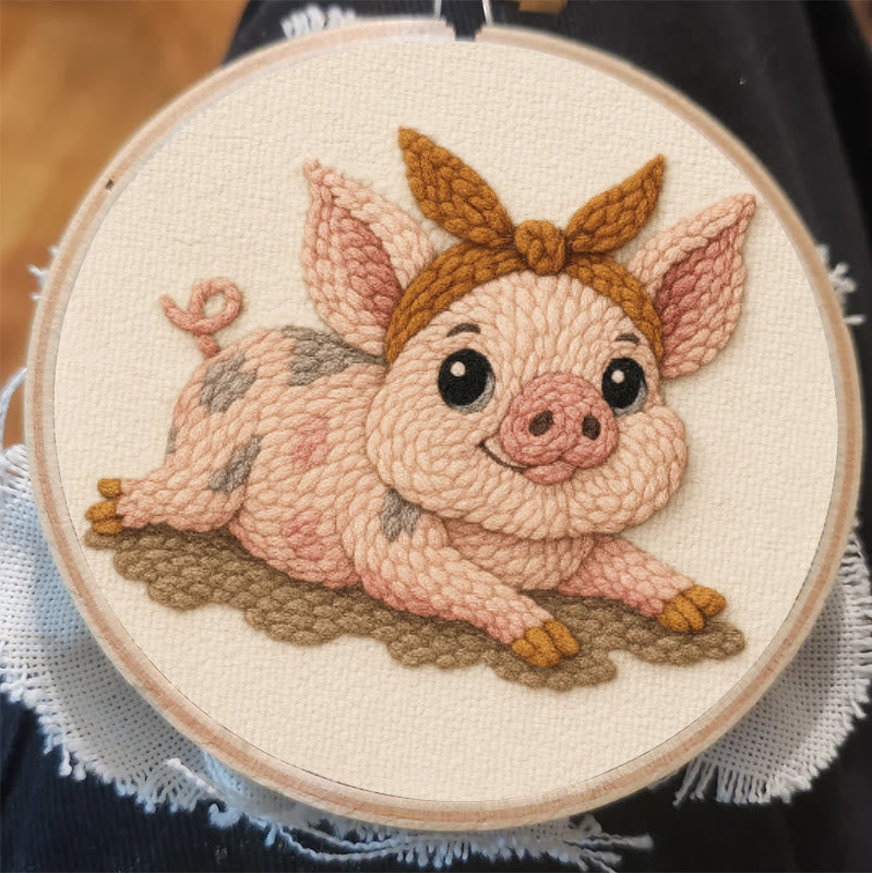 Lying Pig Punch Needle Kit - Cute Animal Craft | Unique Wall Hangings - image 3
