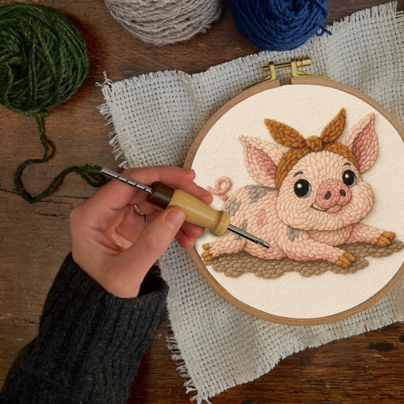 Lying Pig Punch Needle Kit - Cute Animal Craft | Unique Wall Hangings - image 2