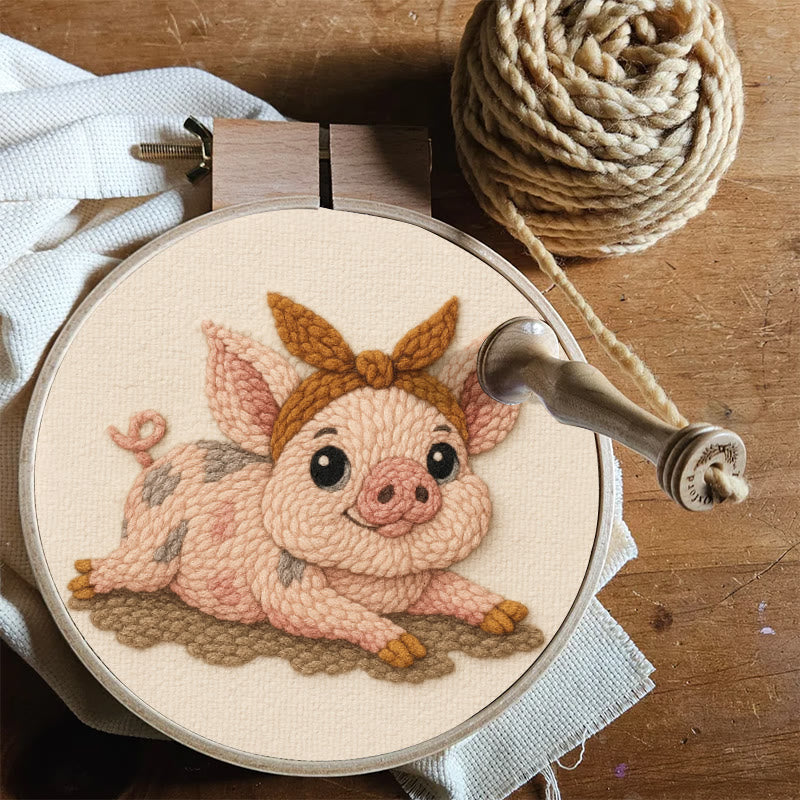Lying Pig Punch Needle Kit - Cute Animal Craft | Unique Wall Hangings - image 6