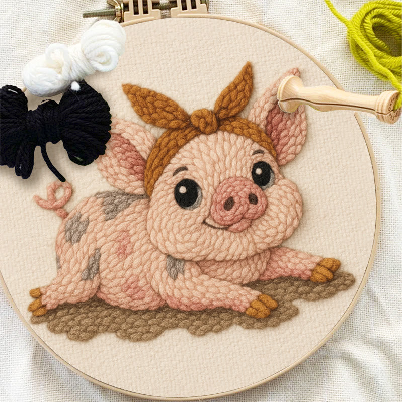 Lying Pig Punch Needle Kit - Cute Animal Craft | Unique Wall Hangings - image 5