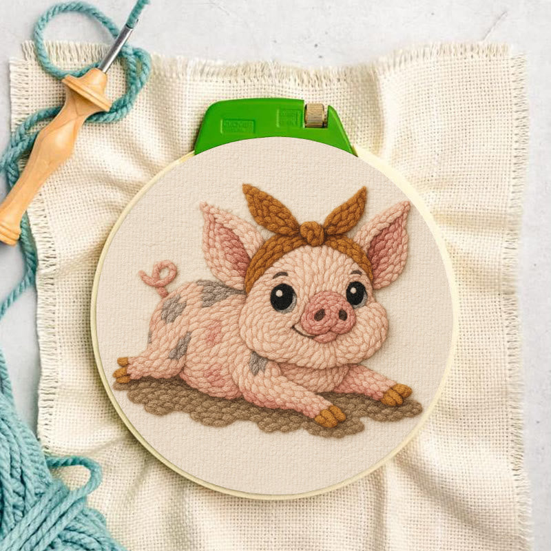 Lying Pig Punch Needle Kit - Cute Animal Craft | Unique Wall Hangings - image 4
