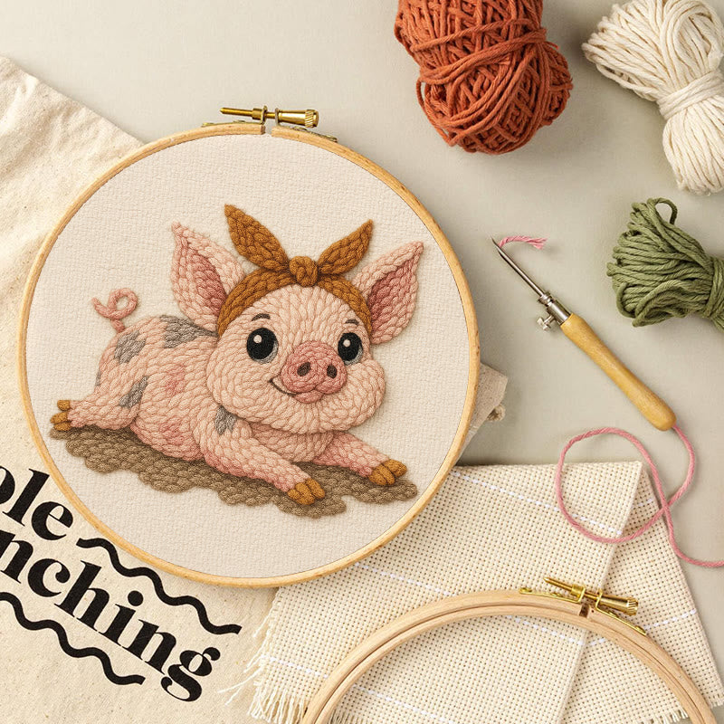 Lying Pig Punch Needle Kit - Cute Animal Craft | Unique Wall Hangings - image 7