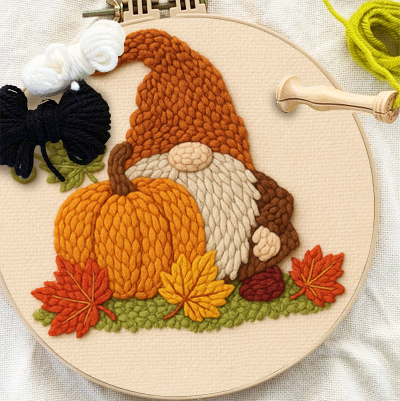 Gnome With Pumpkin Punch Needle Kit - Diy Needlework Gift | Halloween Wall Art - image 3