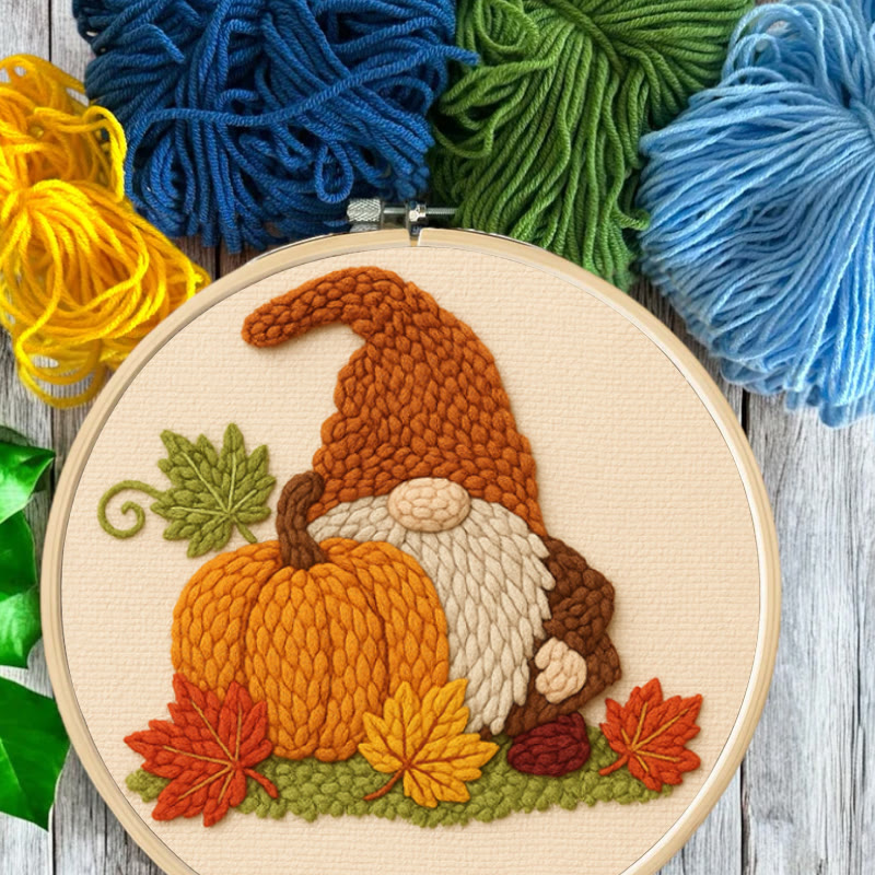 Gnome With Pumpkin Punch Needle Kit - Diy Needlework Gift | Halloween Wall Art - image 4