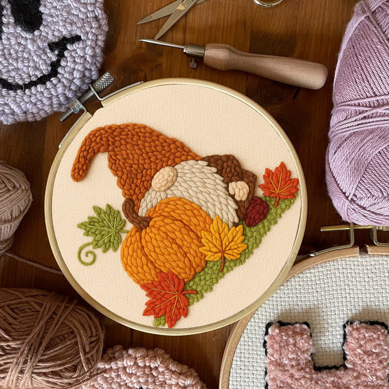 Gnome With Pumpkin Punch Needle Kit - Diy Needlework Gift | Halloween Wall Art - image 7