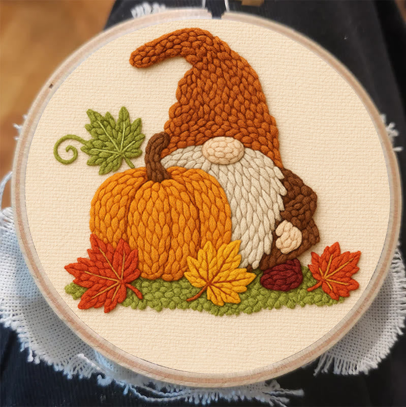 Gnome With Pumpkin Punch Needle Kit - Diy Needlework Gift | Halloween Wall Art - image 2