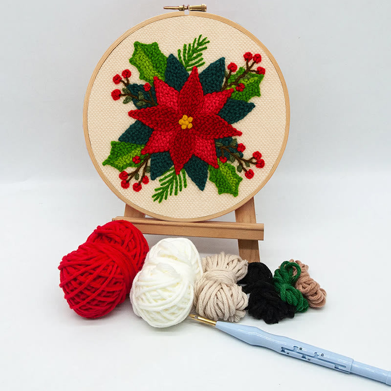 Christmas Poinsettia Punch Needle Kit - Winter Handmade Craft | Christmas Home Decoration  - image 9