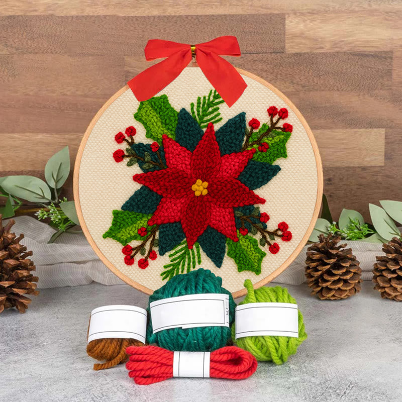 Christmas Poinsettia Punch Needle Kit - Winter Handmade Craft | Christmas Home Decoration  - image 6