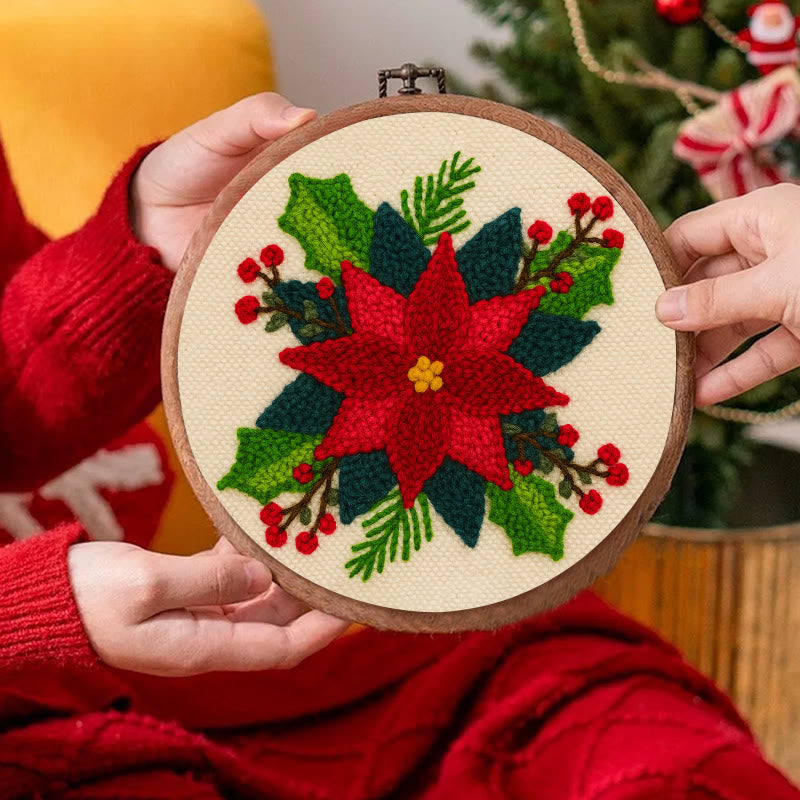 Christmas Poinsettia Punch Needle Kit - Winter Handmade Craft | Christmas Home Decoration  - image 4
