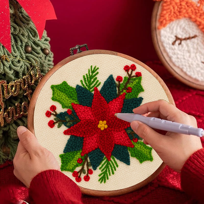 Christmas Poinsettia Punch Needle Kit - Winter Handmade Craft | Christmas Home Decoration  - image 5