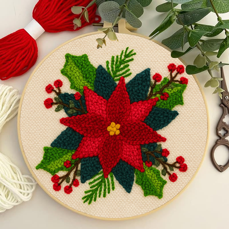 Christmas Poinsettia Punch Needle Kit - Winter Handmade Craft | Christmas Home Decoration  - image 7