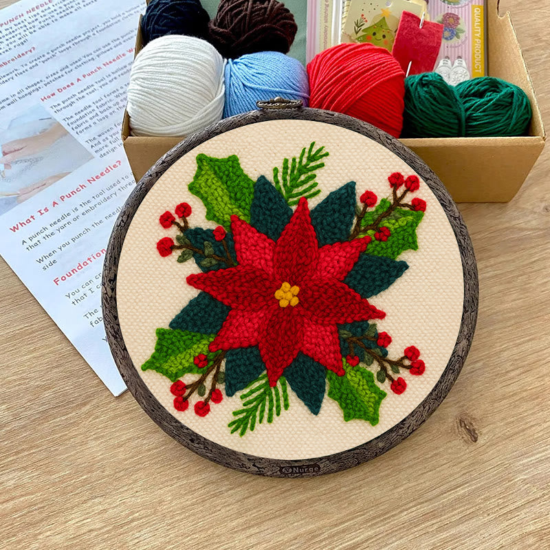 Christmas Poinsettia Punch Needle Kit - Winter Handmade Craft | Christmas Home Decoration  - image 8