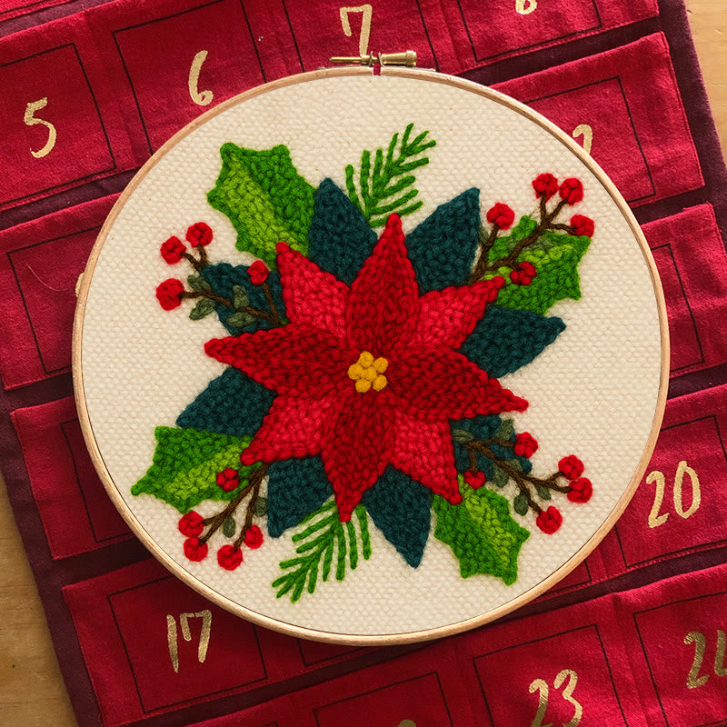 Christmas Poinsettia Punch Needle Kit - Winter Handmade Craft | Christmas Home Decoration  - image 2