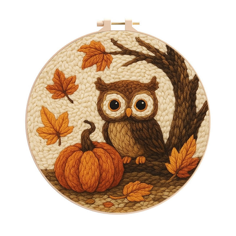 Halloween Owl Punch Needle Kit - Cute Animal Art | Perfect Desk Ornament - 8 inch Hoop Kit - image 0