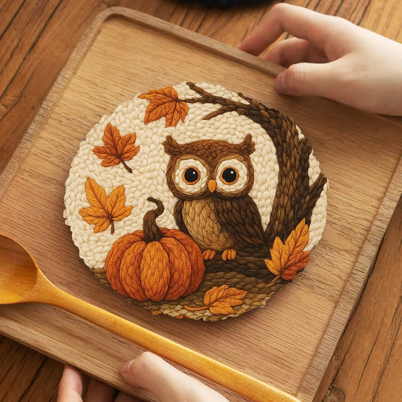 Halloween Owl Punch Needle Kit - Cute Animal Art | Perfect Desk Ornament - 5 inch Coaster Kit - image 5