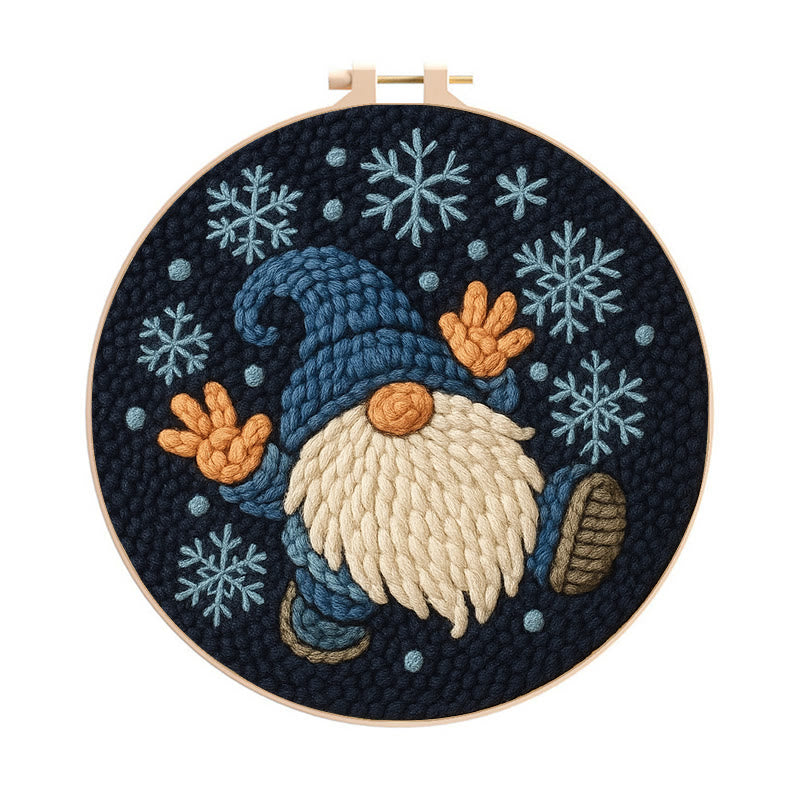 Snowflake Gnome Punch Needle Kit - Creative Winter Handicraft | Christmas Decorative Coaster - 8 inch Hoop Kit - image 0