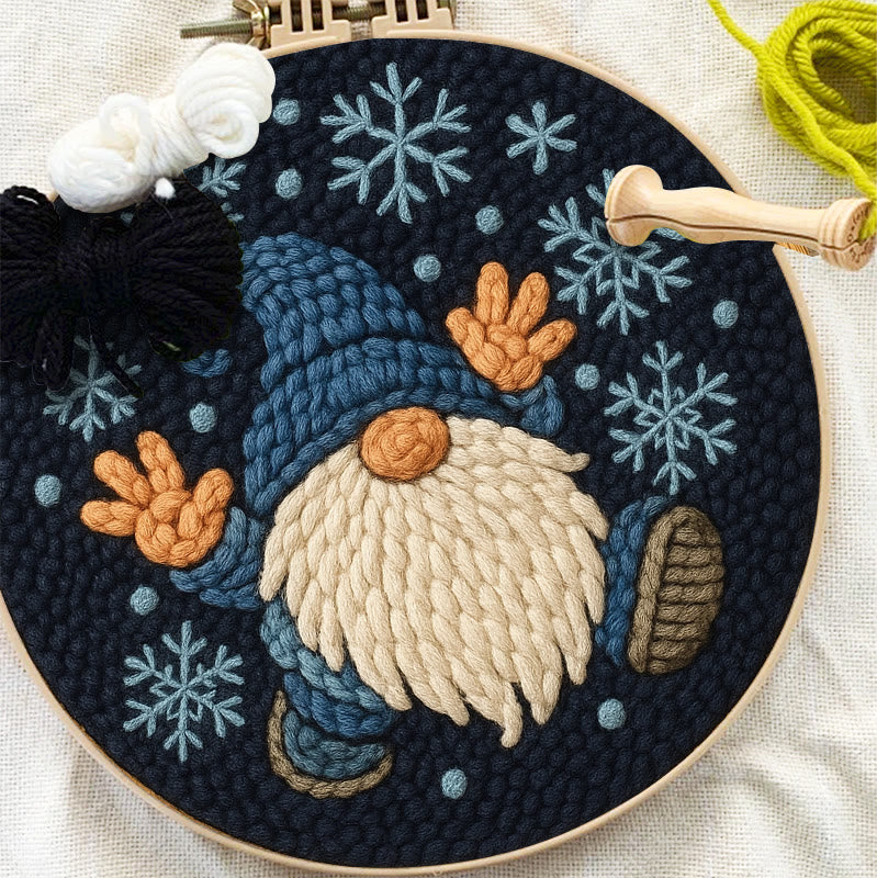 Snowflake Gnome Punch Needle Kit - Creative Winter Handicraft | Christmas Decorative Coaster - image 1