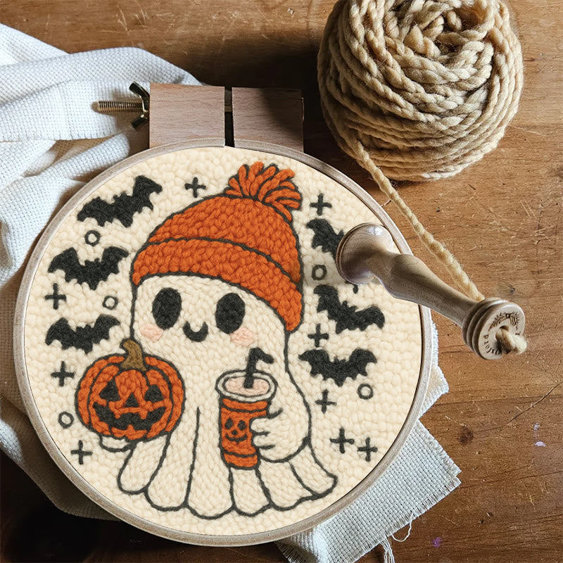 Drinking Ghost Punch Needle Kit - Adorable Halloween Needlework | Handmade Coaster Craft  - image 2
