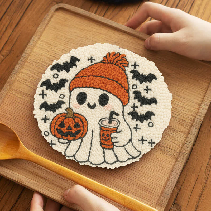 Drinking Ghost Punch Needle Kit - Adorable Halloween Needlework | Handmade Coaster Craft  - 5 inch Coaster Kit - image 11