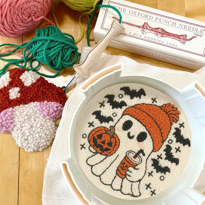 Drinking Ghost Punch Needle Kit - Adorable Halloween Needlework | Handmade Coaster Craft  - image 1