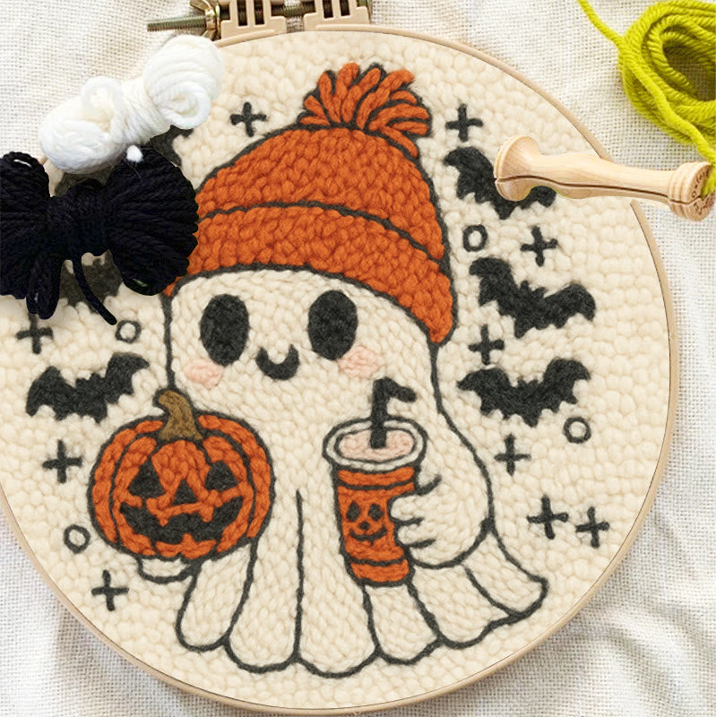 Drinking Ghost Punch Needle Kit - Adorable Halloween Needlework | Handmade Coaster Craft  - image 4