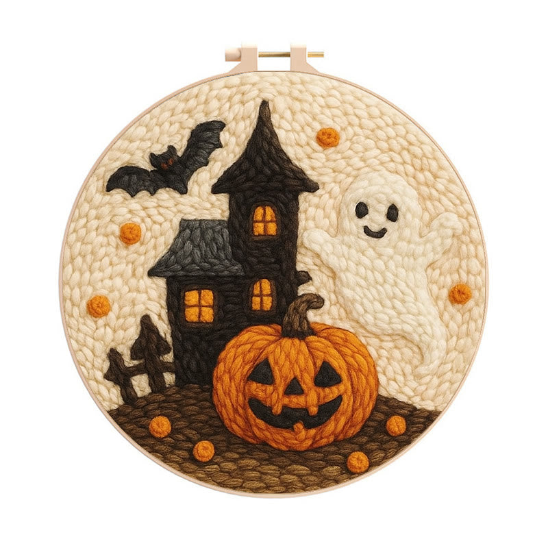 Spooky Castle Punch Needle Kit - Halloween Handmade Collection | Perfect For Wall Hanging - 8 inch Hoop Kit - image 0