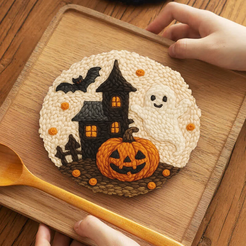 Spooky Castle Punch Needle Kit - Halloween Handmade Collection | Perfect For Wall Hanging - 5 inch Coaster Kit - image 10