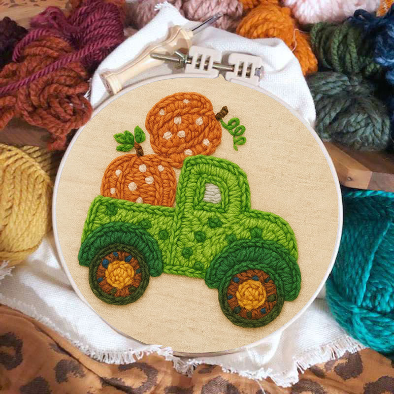 Pumpkins Truck Punch Needle Kit - Thanksgiving Handmade Craft | Diy Halloween Decor - image 2